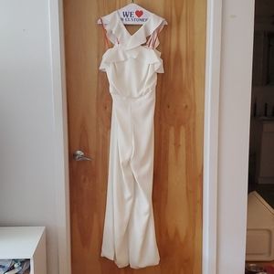 ML Monique Lhuillier White Ruffle Jumpsuit